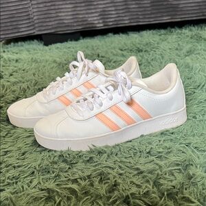 adidas White Sneakers with Peach Stripes